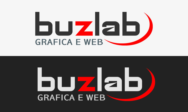 Esempio logo dell'azienda BUZLAB Grafica e Web visto su sfondo chiaro e su sfondo scuro