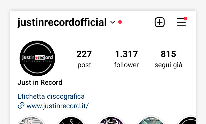 Esempio logo dell'etichetta discografica Just in Record Art From Italy come appare nel profilo social