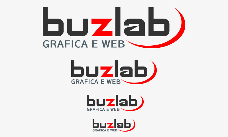 Esempio logo dell'azienda BUZLAB Grafica e Web visualizzato in diverse dimensioni
