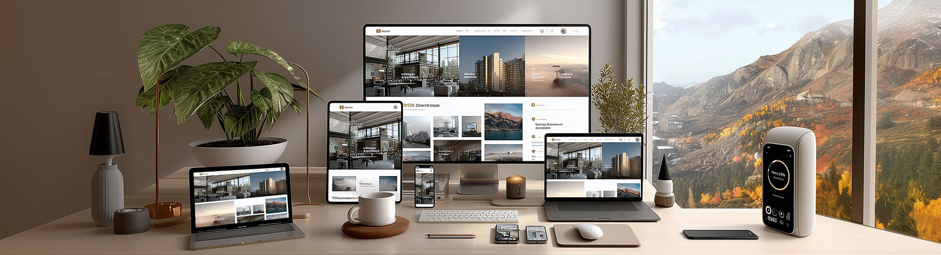 Mockup di sito web responsive su desktop, tablet e smartphone